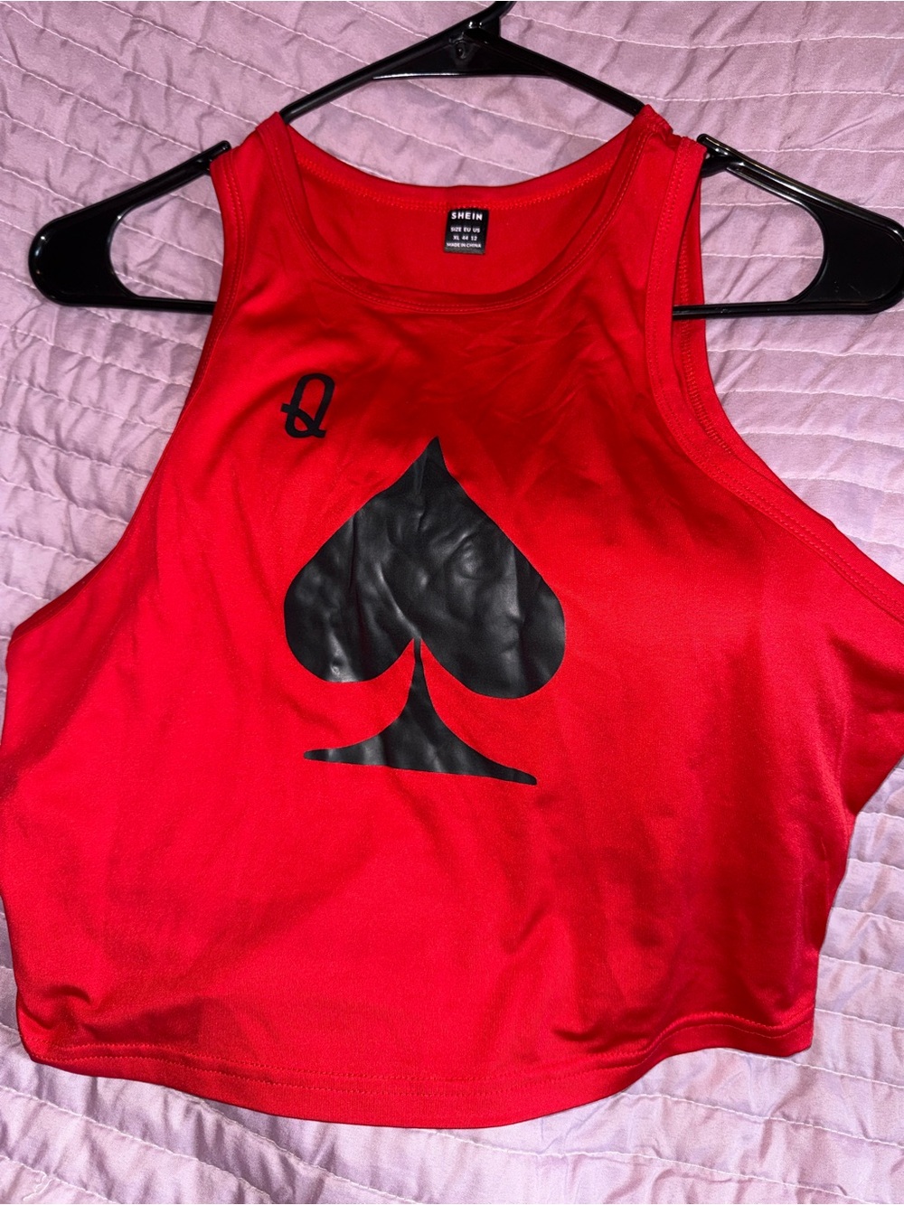 SHEIN Red Crop Tank with Black Spade Graphic